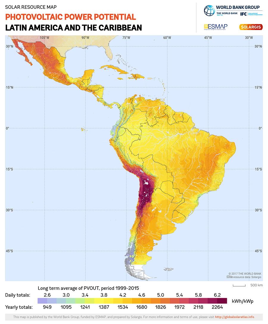Solar resource maps of Latin America and Caribbean 900